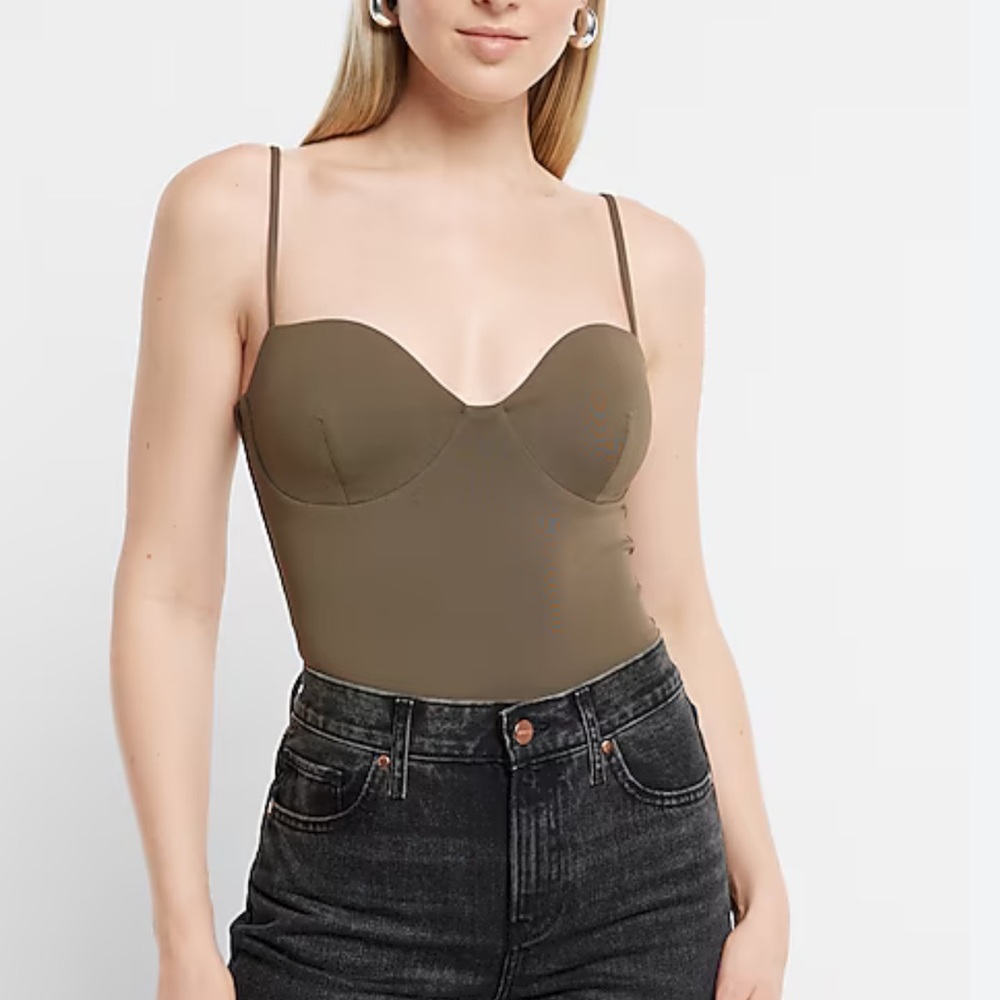NWT Express Body Contour High Compression
Bustier Bodysuit With Bra Cups Olive